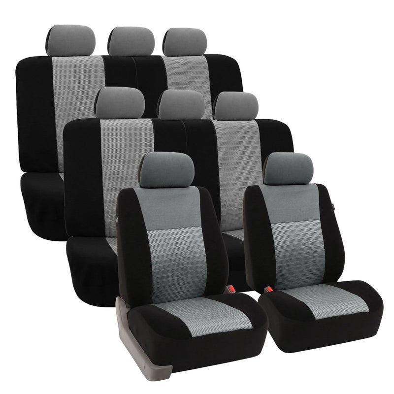 FH Group Car Seat Covers Trendy Elegance Three Row Car Seat Covers Set, Airbag Compatible and Split Ready, 8 Seater Covers-Universal Fit for Cars, Trucks & SUVs Gray/Black - Image 1